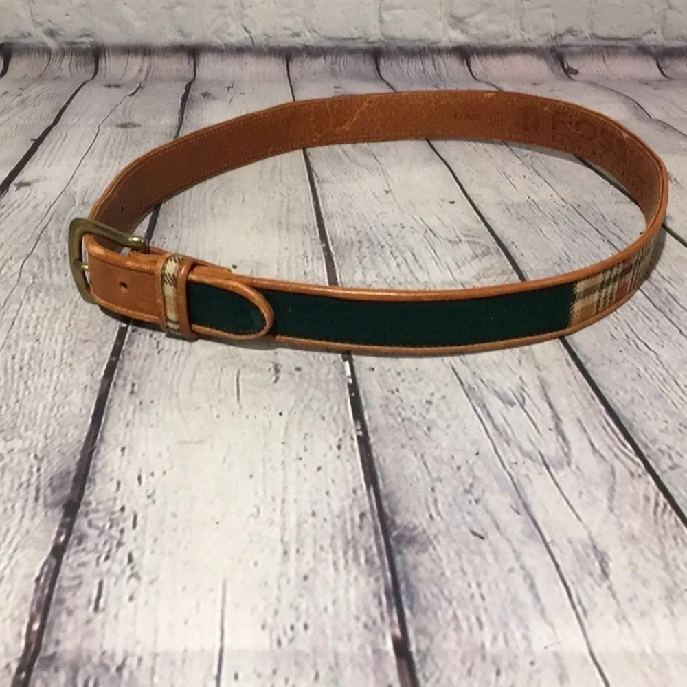 Fossil Vintage leather belt plaid design size large